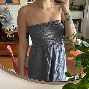 smocked tube top midi dress